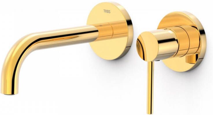 Tres Wastafelmengkraan Inbouw Study Exclusive 2-Gats Gebogen Uitloop 18 cm en Hendel Goud