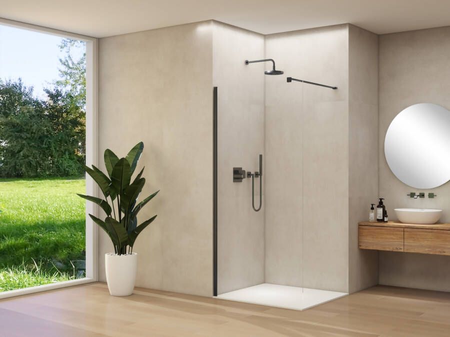 Van Rijn Inloopdouche Products ST01 100x200 cm 8 mm Helder Glas Incl. Beslag met Muurprofiel en Stabilisatiestang Mat Zwart