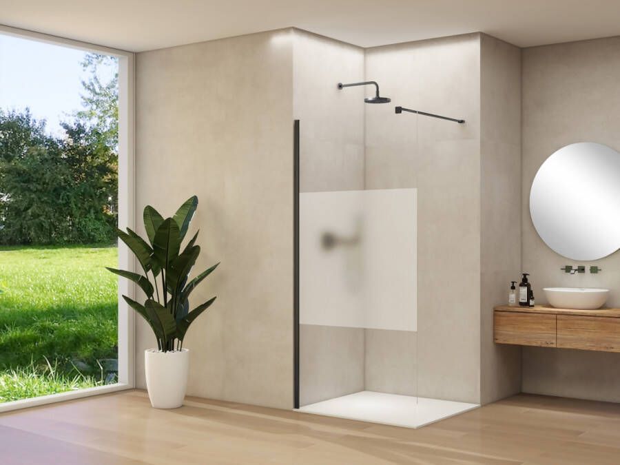 Van Rijn Inloopdouche Products ST01 100x200 cm 8 mm Helder Glas Met Satijnbaan Incl. Beslag met Muurprofiel en Stabilisatiestang Mat Zwart