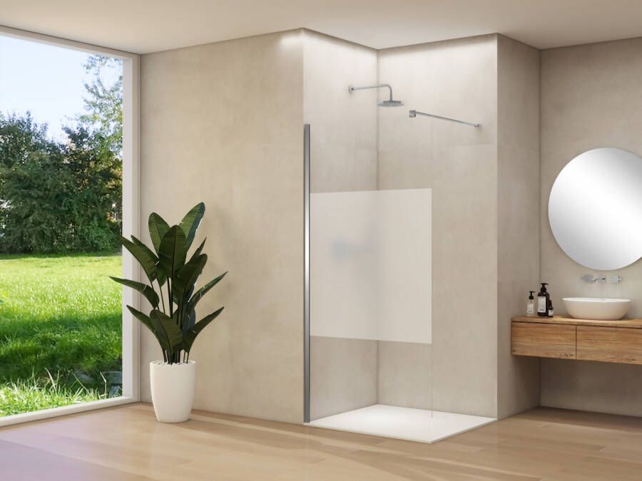 Van Rijn Inloopdouche Products ST01 100x200 cm 8 mm Helder Glas Met Satijnbaan Incl. Beslag met Muurprofiel en Stabilisatiestang Geborsteld Koper
