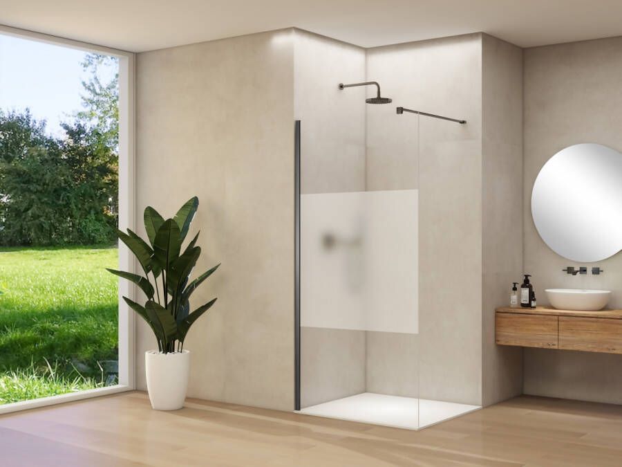 Van Rijn Inloopdouche Products ST01 100x200 cm 8 mm Helder Glas Met Satijnbaan Incl. Beslag met Muurprofiel en Stabilisatiestang Geborsteld Gunmetal