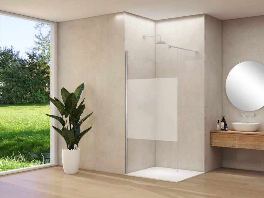 Van Rijn Inloopdouche Products ST01 100x200 cm 8 mm Helder Glas Met Satijnbaan Incl. Beslag met Muurprofiel en Stabilisatiestang Geborsteld RVS