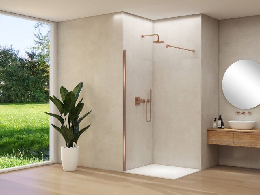 Van Rijn Inloopdouche Products ST01 60x200 cm 8 mm Helder Glas Incl. Beslag met Muurprofiel Geborsteld Koper
