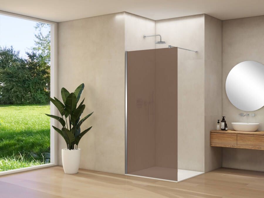 Van Rijn Inloopdouche Products ST01 100x200 cm 8 mm Brons Rookglas Incl. Beslag met Muurprofiel en Stabilisatiestang Geborsteld RVS