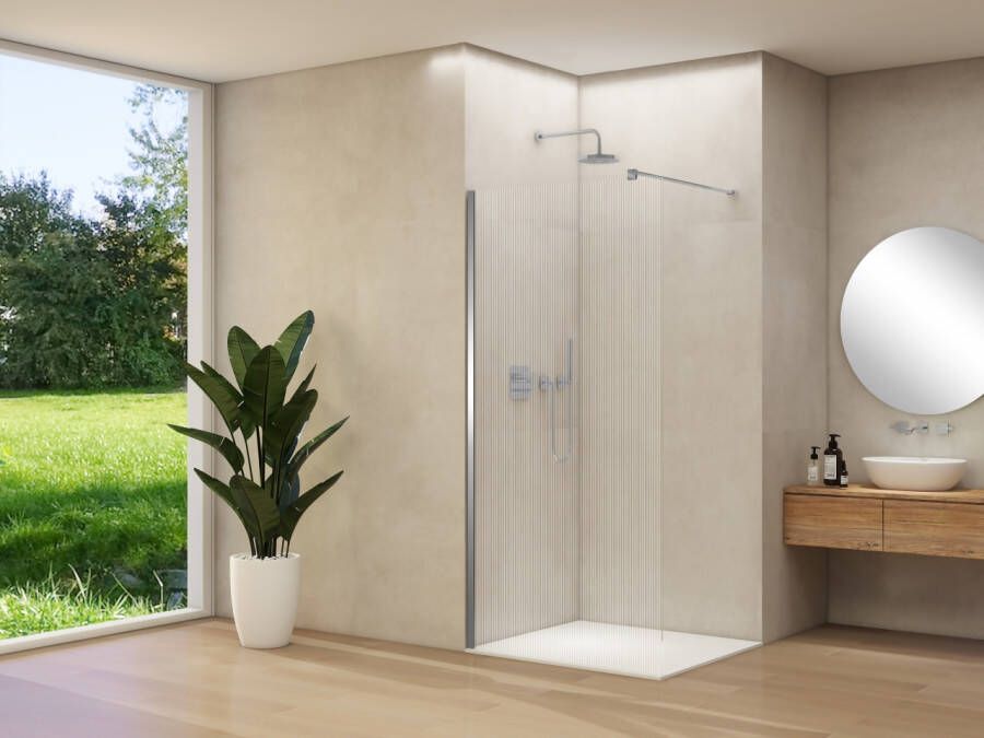 Van Rijn Inloopdouche Products ST01 100x200 cm 8 mm Helder Ribbel Glas Incl. Beslag met Muurprofiel en Stabilisatiestang Geborsteld RVS