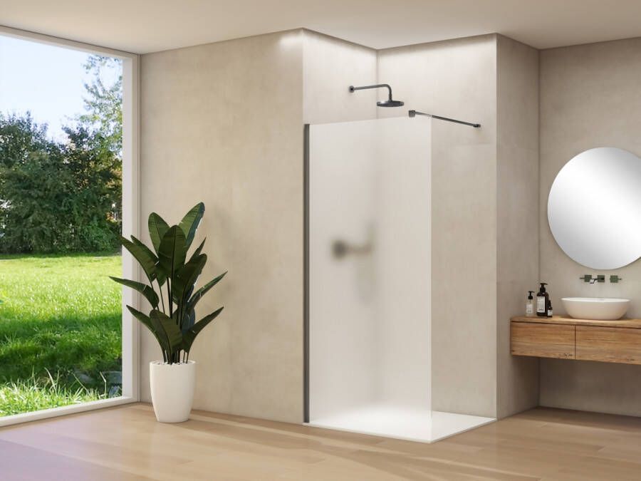 Van Rijn Inloopdouche Products ST01 100x200 cm 8 mm Satijnglas Incl. Beslag met Muurprofiel en Stabilisatiestang Geborsteld Gunmetal