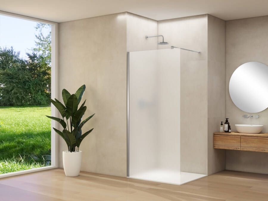 Van Rijn Inloopdouche Products ST01 100x200 cm 8 mm Satijnglas Incl. Beslag met Muurprofiel en Stabilisatiestang Geborsteld RVS