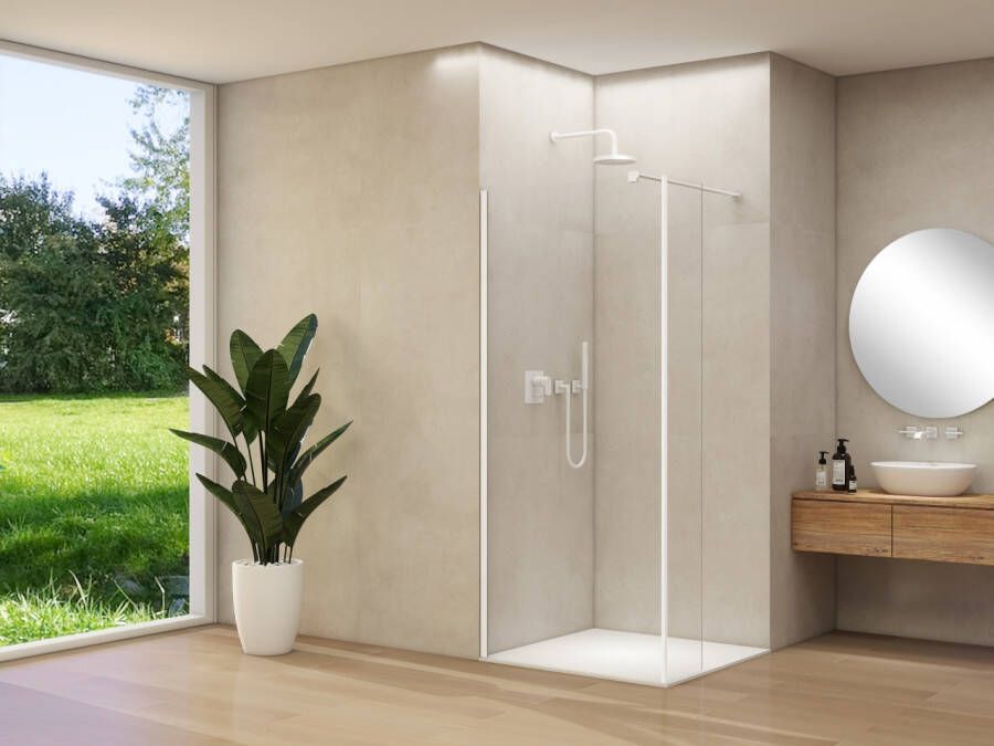 Van Rijn Inloopdouche Products ST01 Met Haaks Deel L&R 100x200 cm 8 mm Helder Glas Incl. Stabilisatiestang Mat Wit