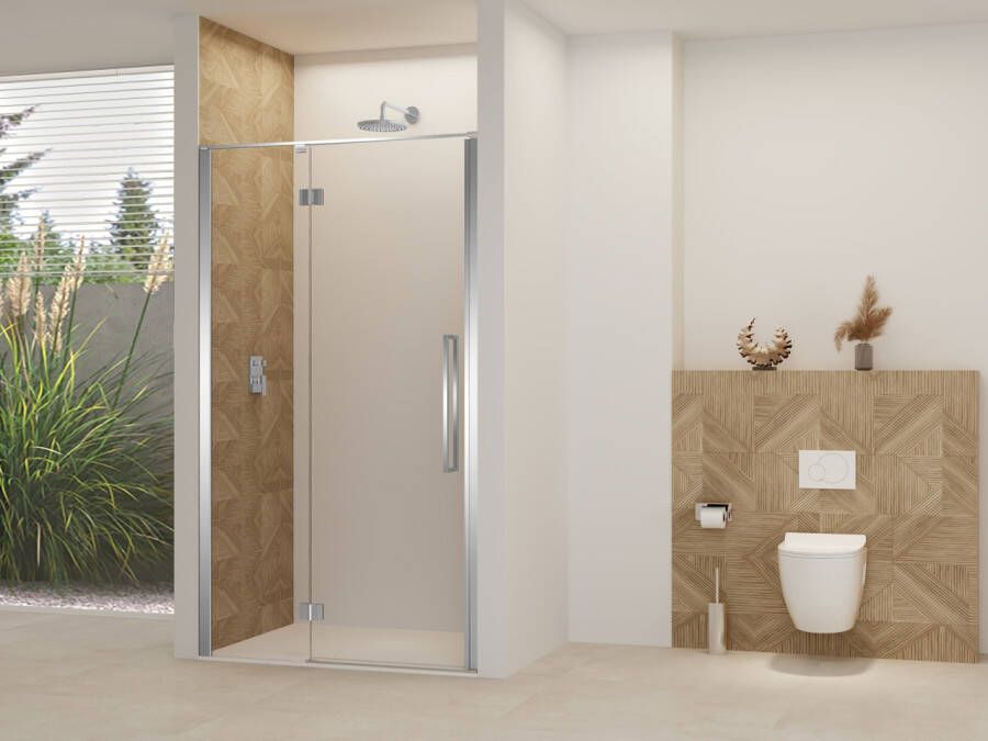 Van Rijn Nisdeur Products ST07 Aan Vast Deel 100x200 cm 8 mm Helder Glas Incl. Beslag Greep en Stabilisatiestang Chroom