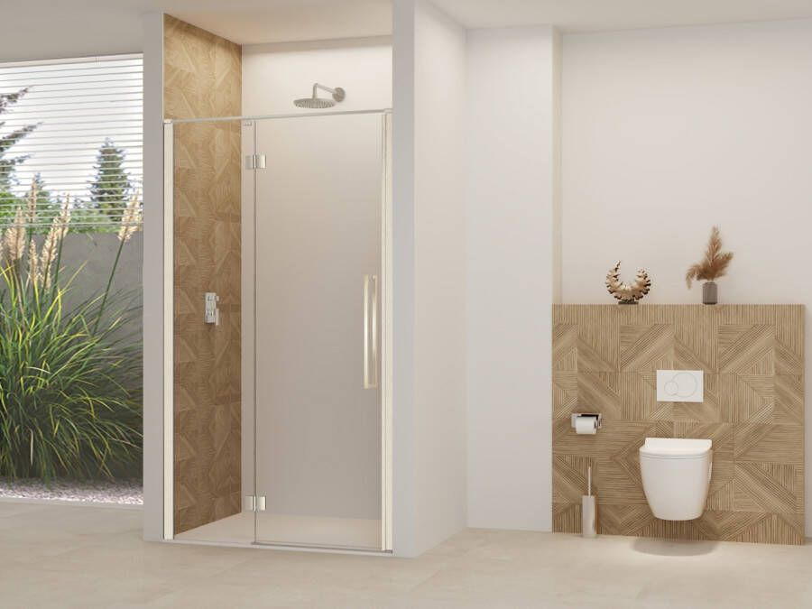 Van Rijn Nisdeur Products ST07 Aan Vast Deel 100x200 cm 8 mm Helder Glas Incl. Beslag Greep en Stabilisatiestang Geborsteld RVS