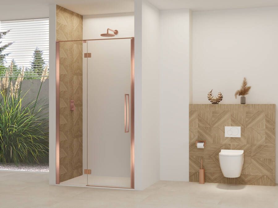 Van Rijn Nisdeur Products ST07 Aan Vast Deel 100x200 cm 8 mm Helder Glas Incl. Beslag Greep en Stabilisatiestang Geborsteld Koper