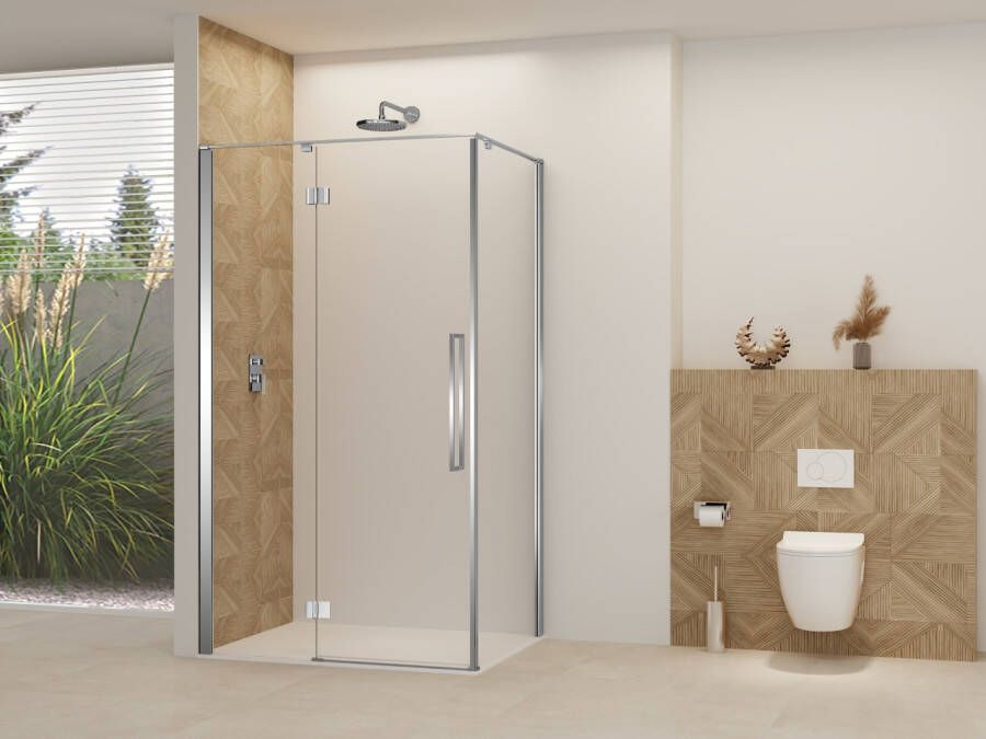 Van Rijn Nisdeur Products ST07 Voor Hoekcabine 100x200 cm 8 mm Helder Glas Incl. Beslag Greep en Stabilisatiestang Chroom