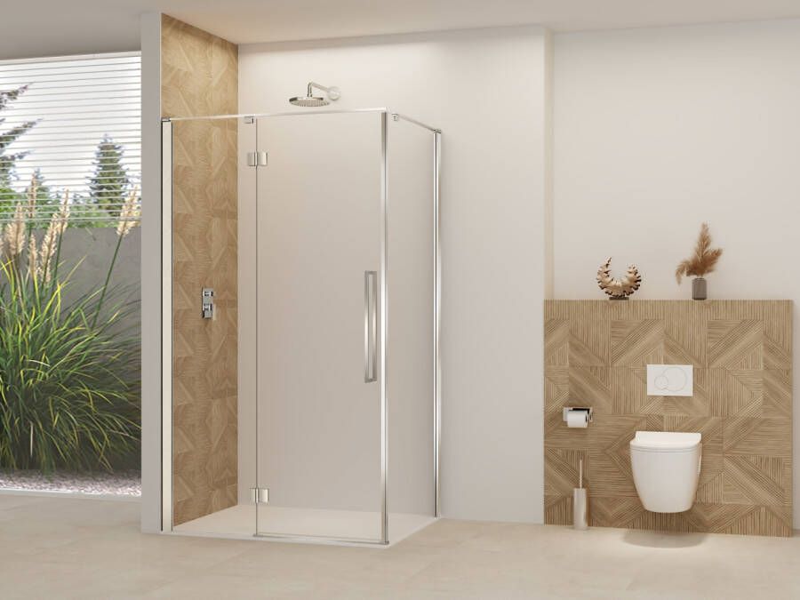 Van Rijn Nisdeur Products ST07 Voor Hoekcabine 100x200 cm 8 mm Helder Glas Incl. Beslag Greep en Stabilisatiestang Geborsteld RVS