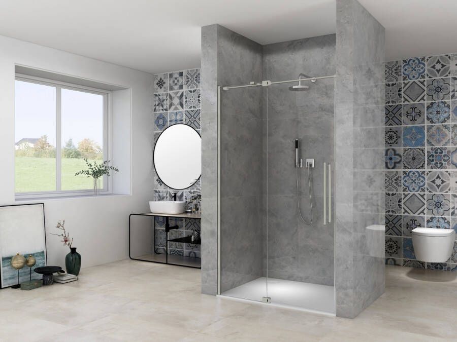 Van Rijn Nisdeur Products ST08 Draaideur 2-Delig 100x200 cm 8 mm Helder Glas Incl. Muurprofiel Greep en Stabilisatiestang RVS