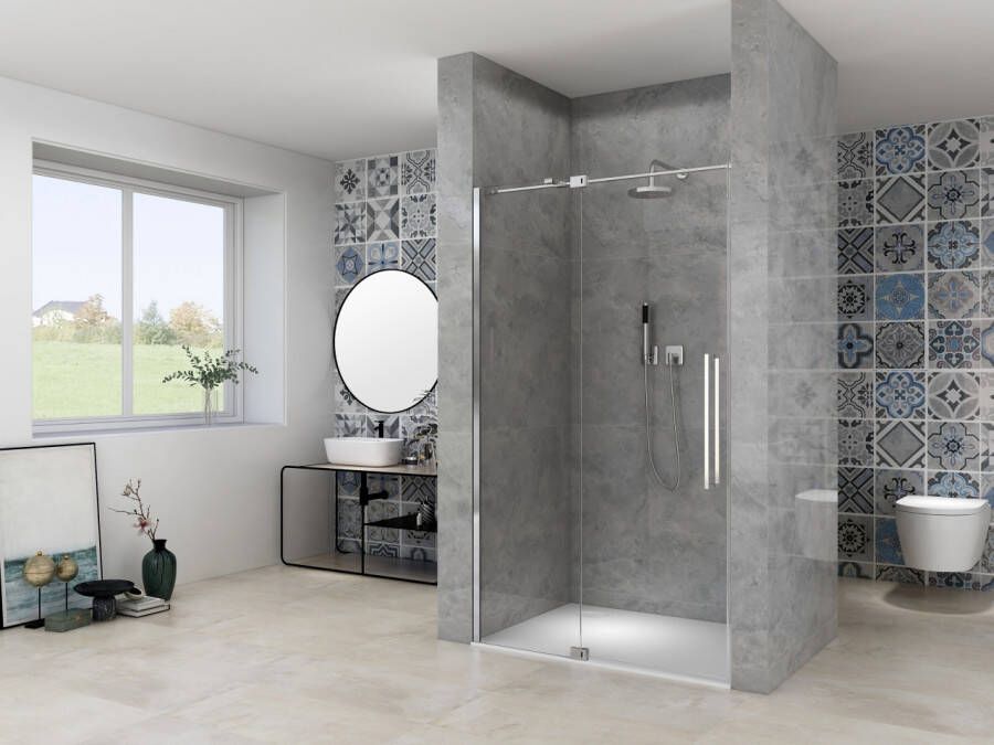 Van Rijn Nisdeur Products ST08 Draaideur 2-Delig 100x200 cm 8 mm Helder Glas Incl. Muurprofiel Greep en Stabilisatiestang Chroom