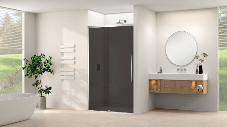 Van Rijn Schuifdeur Products ST09 Aan Vast Deel 120x200 cm 8 mm Rookglas Softclose Incl. Beslag Chroom