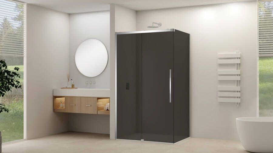 Van Rijn Schuifdeur Products ST09 Voor Hoekcabine 120x200 cm 8 mm Rookglas Softclose Incl. Beslag en Greep Chroom