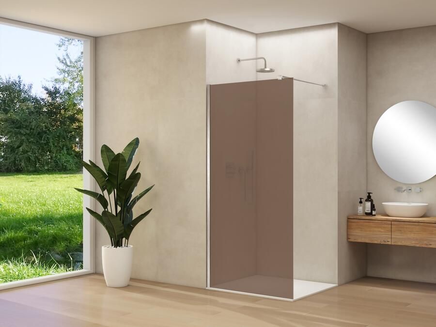 Van Rijn Inloopdouche Products ST01 100x200 cm 8 mm Brons Rookglas Incl. Beslag met Muurprofiel en Stabilisatiestang Chroom
