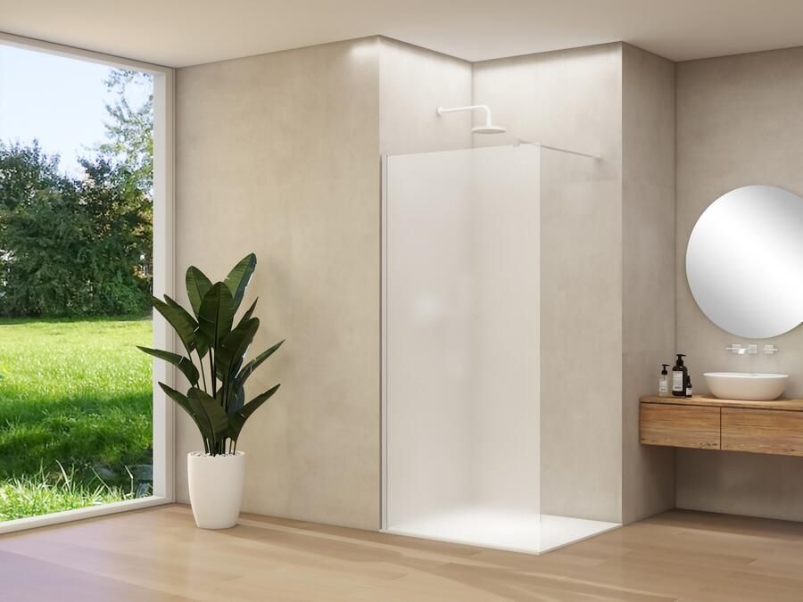 Van Rijn Inloopdouche Products ST01 100x200 cm 8 mm Satijnglas Incl. Beslag met Muurprofiel en Stabilisatiestang Mat Wit