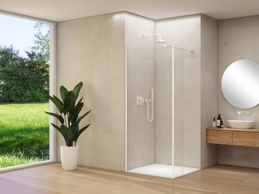 Van Rijn Inloopdouche Products ST01 Met Haaks Deel L&R 100x200 cm 8 mm Helder Glas Incl. Stabilisatiestang Mat Wit