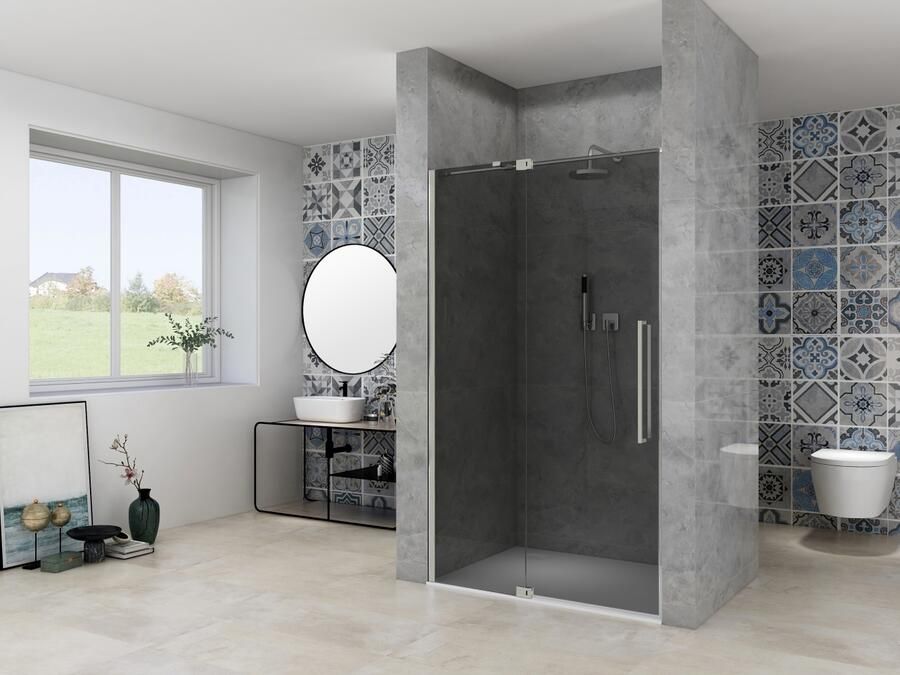 Van Rijn Nisdeur Products ST08 Draaideur 2-Delig 100x200 cm 8 mm Rookglas Incl. Muurprofiel Greep en Stabilisatiestang RVS