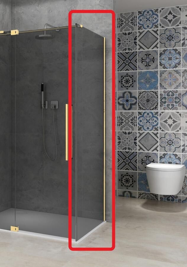 Van Rijn Vaste Wand Products ST08 100x200 cm 8 mm Rookglas met Muurprofiel Mat Messing tbv Hoekcabine