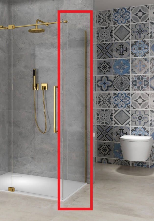Van Rijn Vaste Wand Products ST08 100x200 cm 8 mm Helder Glas met Muurprofiel Mat Messing tbv Hoekcabine