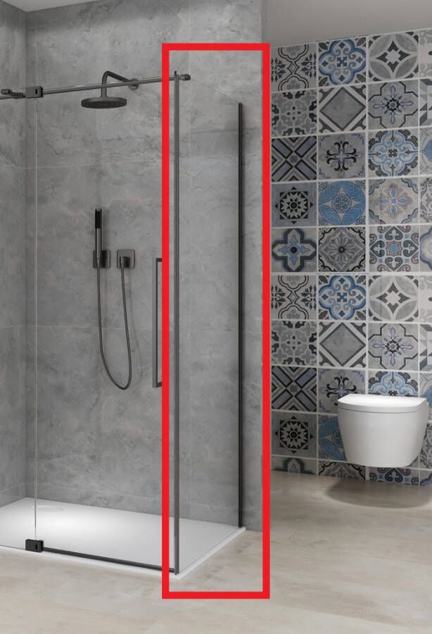 Van Rijn Vaste Wand Products ST08 100x200 cm 8 mm Helder Glas met Muurprofiel Mat Zwart tbv Hoekcabine