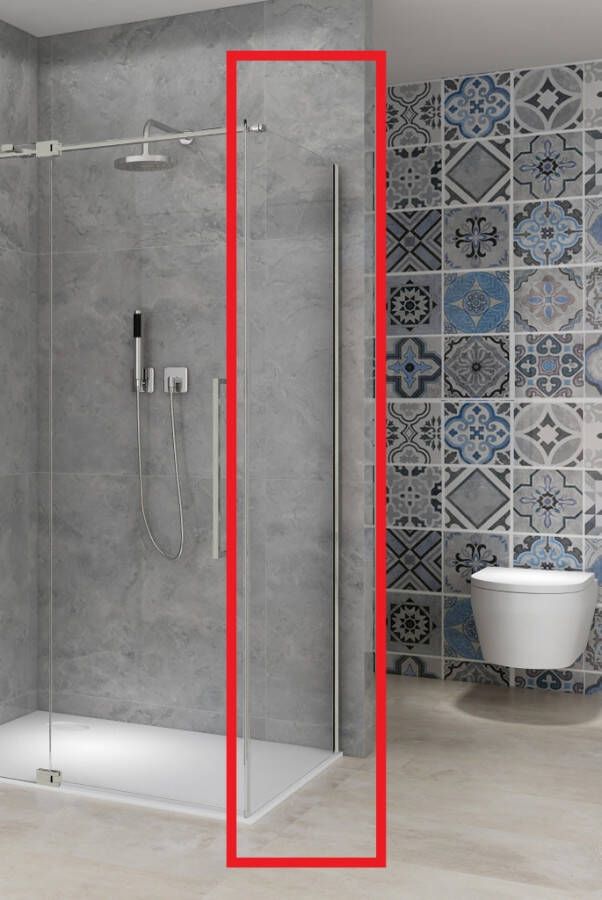 Van Rijn Vaste Wand Products ST08 100x200 cm 8 mm Helder Glas met Muurprofiel RVS tbv Hoekcabine