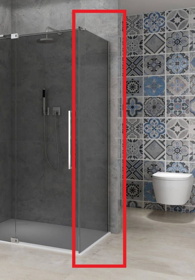 Van Rijn Vaste Wand Products ST08 100x200 cm 8 mm Rookglas met Muurprofiel Chroom tbv Hoekcabine