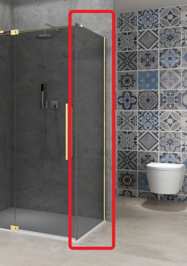 Van Rijn Vaste Wand Products ST08 100x200 cm 8 mm Rookglas met Muurprofiel Mat Messing tbv Hoekcabine