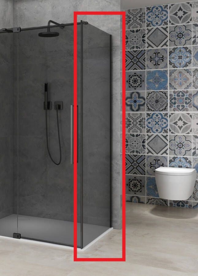 Van Rijn Vaste Wand Products ST08 100x200 cm 8 mm Rookglas met Muurprofiel Mat Zwart tbv Hoekcabine