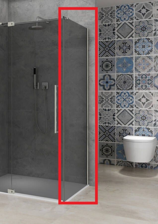 Van Rijn Vaste Wand Products ST08 100x200 cm 8 mm Rookglas met Muurprofiel RVS tbv Hoekcabine