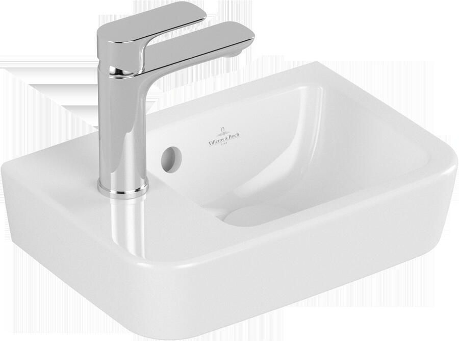 Villeroy & Boch O.novo compact fontein met kraangat links en overloop CeramicPlus 36 x 25 cm wit alpin