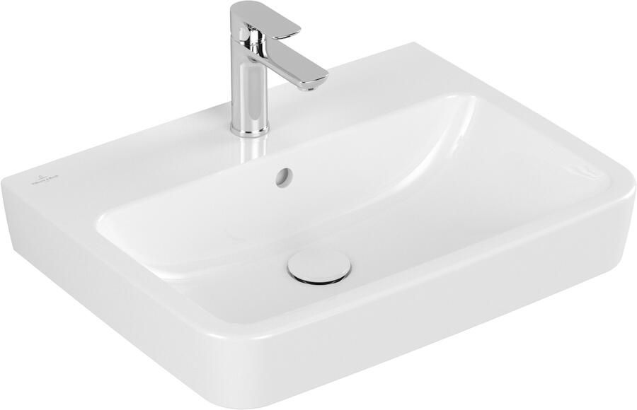 VILLEROY&BOCH Villeroy&amp Boch O.novo wastafel 550 bak midden voor 3 gats armatuur middelste kraangat doorgestoken met overloop wit alpin