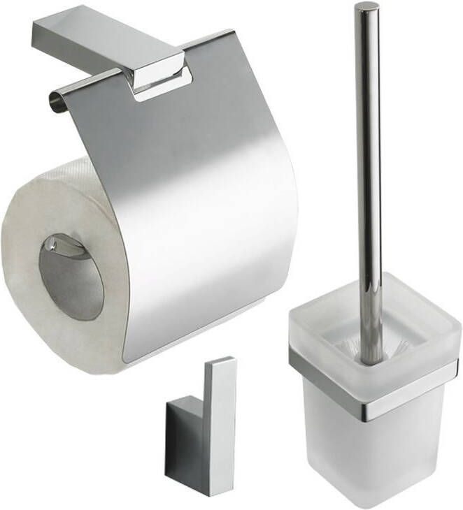Wiesbaden Eris accessoire-set toiletborstel+toiletrolhouder+haak hoekig chroom