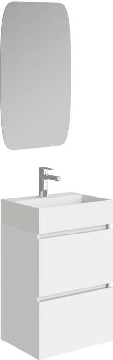 Xellanz Mini onderkast met 2 laden glans wit en wastafel keramiek glans wit 45 cm inclusief spiegel 38.4306