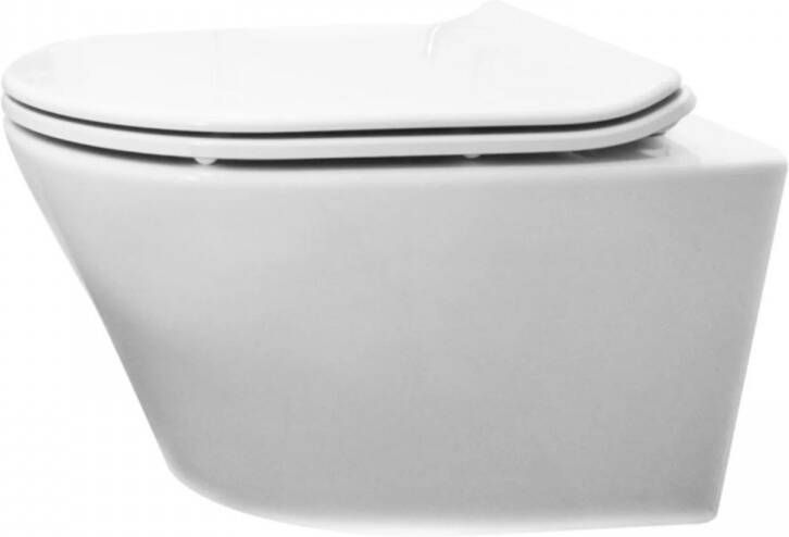 Wiesbaden Toiletpot Hangend Vesta 52x36x35cm Wandcloset Keramiek Diepspoel Glans Wit met Softclose Flatline 2.0 Toiletbril