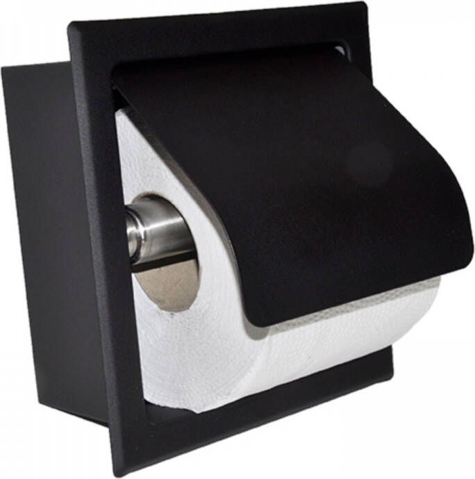 Sub inbouw toiletrolhouder met klep 15 2 x 16 2 x 7 2 cm mat zwart