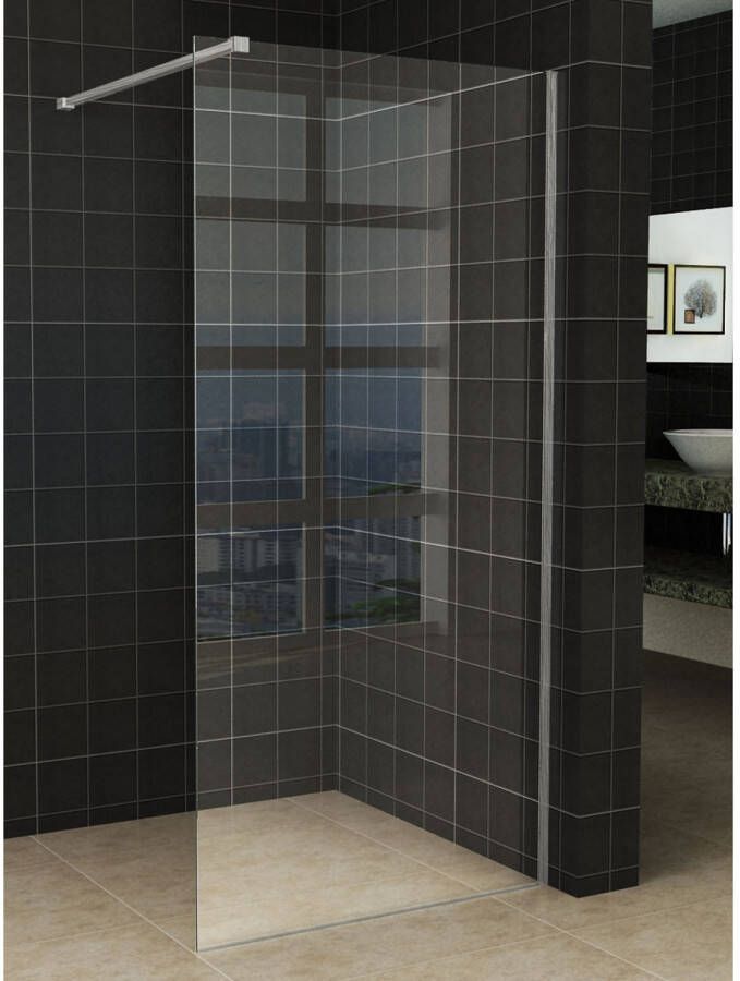 Wiesbaden Slim losse glaswand 60x200cm Helder glas 8mm met anti-kalk coatingzonder profiel en stabilisatiestang 20.3451