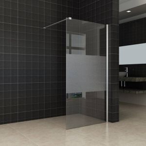 Wiesbaden Slim losse glaswand 100x200cm Helder glas matte band 8mm met anti-kalk coating zonder profiel en stabilisatiestang 20.3476