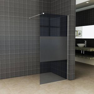 Wiesbaden Slim losse glaswand 100x200cm rookglas matte band 8mm anti-kalk coating zonder profiel en stabilisatiestang 20.3512
