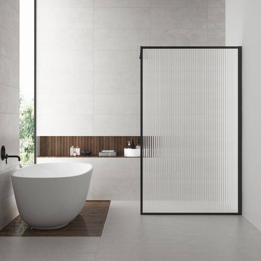 Wiesbaden Inloopdouche Square Helder Ribbelglas Mat Zwart Inloopdouche Square 90x200 Helder Ribbelglas Mat Zwart