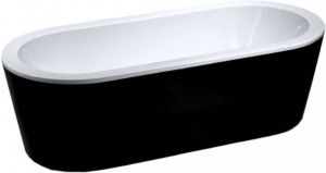 Xellanz Ligbad Vrijstaand Nero Ovaal 80x178x55cm Glasvezelversterkt Hoogwaardig Acryl Glans Zwart Wit met Badwaste en Overloop