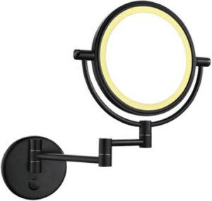 Wiesbaden Make-up Spiegel 20x20cm Geintegreerde LED Verlichting Kantelbaar 5x Vergroting Touch Lichtschakelaar Mat Zwart