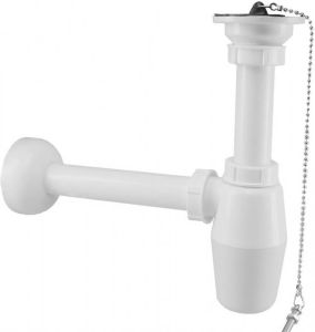 Riko Essential beker sifon met afvoerplug kunstof rond wit