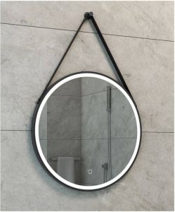Wiesbaden Badkamerspiegel Cinto Rond met Dimbaar LED Verlichting en Spiegelverwarming 60cm Mat Zwart met Band