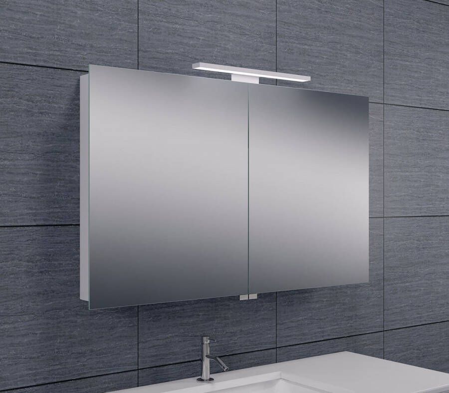 Xellanz Spiegelkast Larissa 100x60x14cm Aluminium LED Verlichting Stopcontact Binnen en Buiten Spiegel Glazen Planken