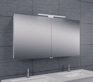 Xellanz Spiegelkast Larissa 120x60x14cm Aluminium LED Verlichting Stopcontact Binnen en Buiten Spiegel Glazen Planken