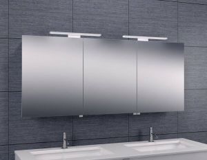 Xellanz Spiegelkast Larissa 160x60x14cm Aluminium LED Verlichting Stopcontact Binnen en Buiten Spiegel Glazen Planken
